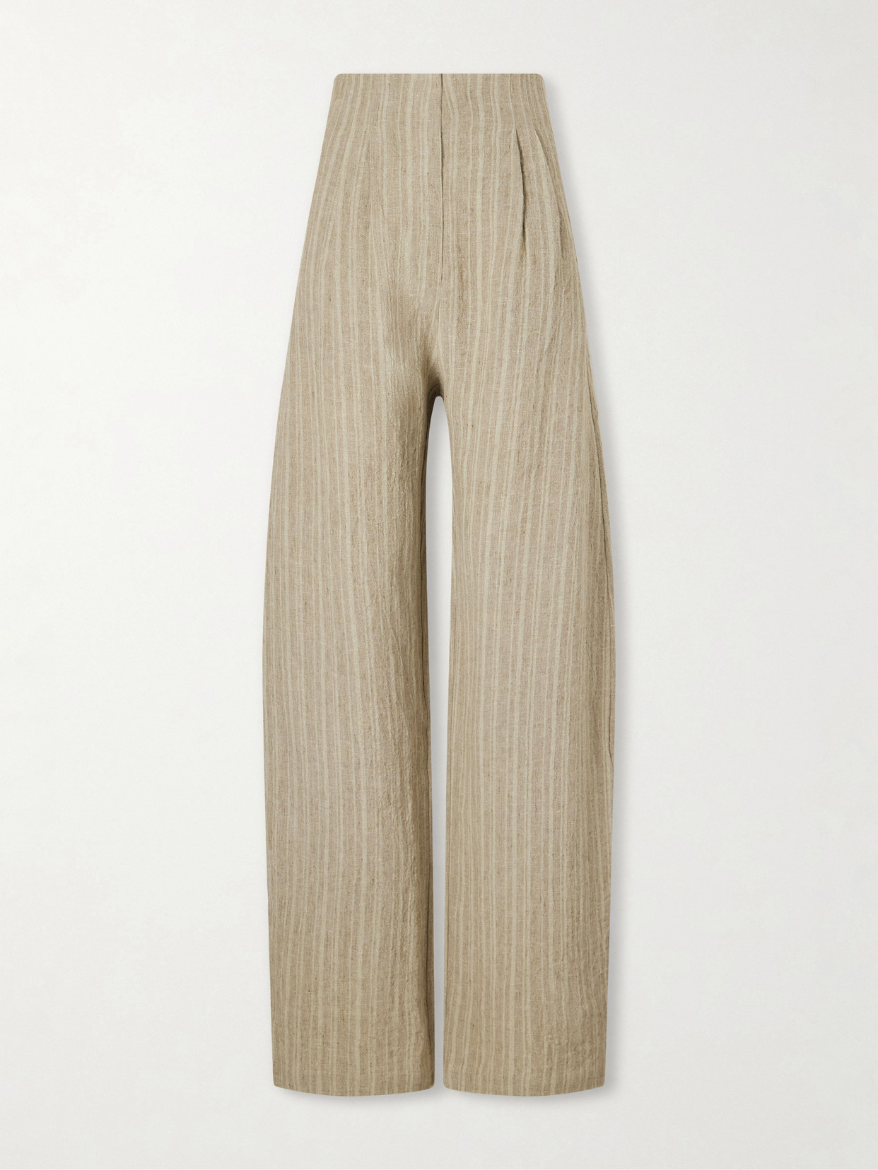 Cortana Camila Pleated Striped Linen Wide-leg Pants In Nude
