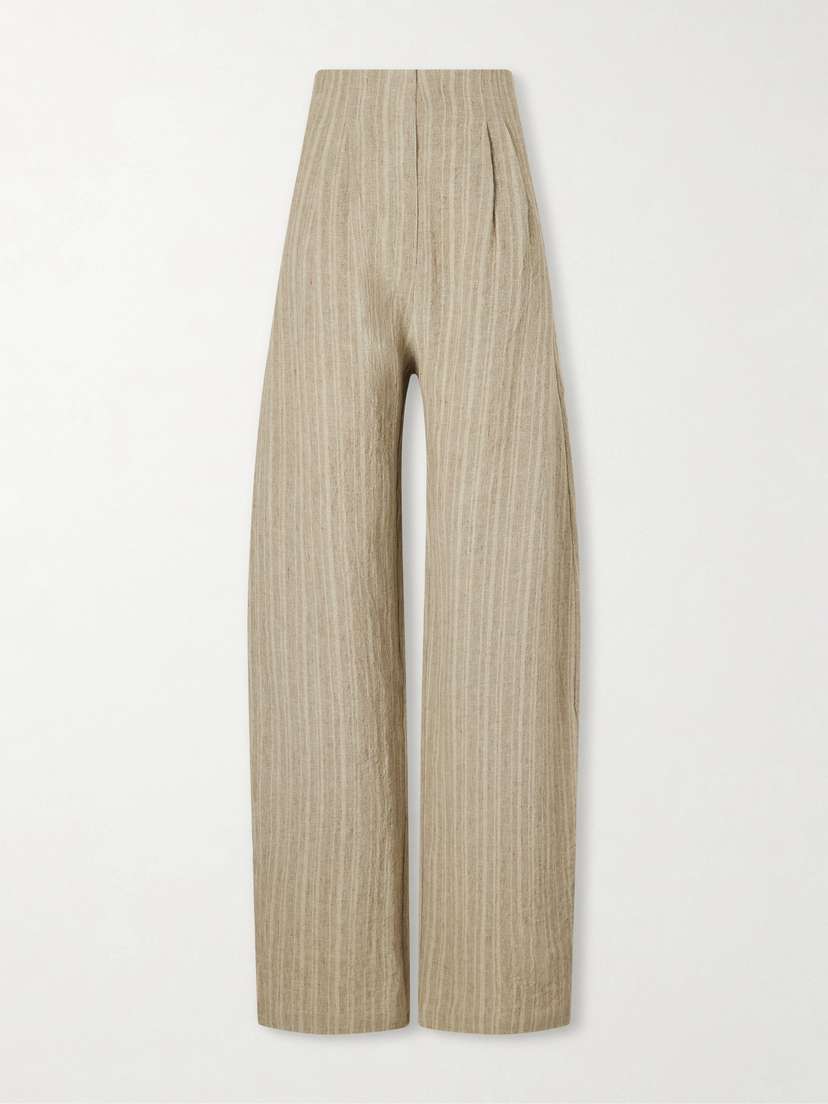 Cortana Camila Pleated Striped Linen Wide-leg Pants
