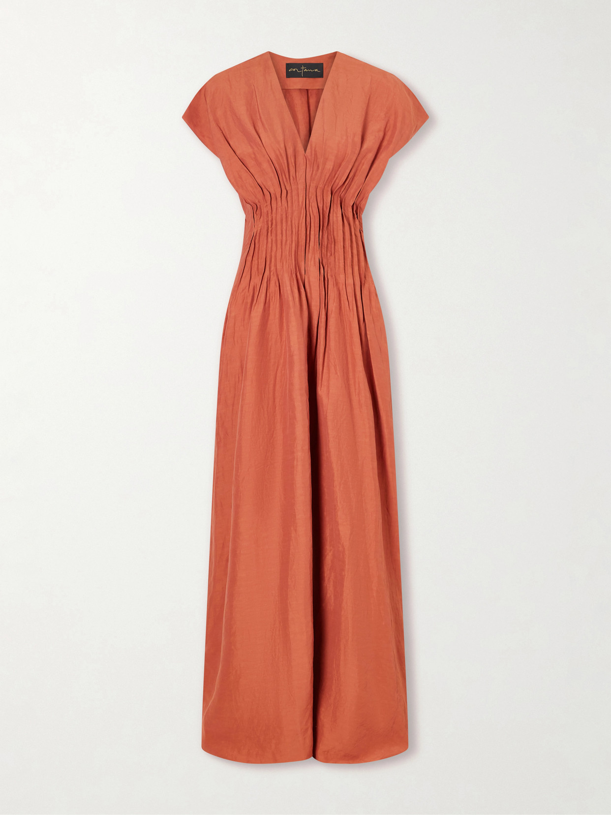 Cortana Elena Gathered Woven Maxi Dress In Orange