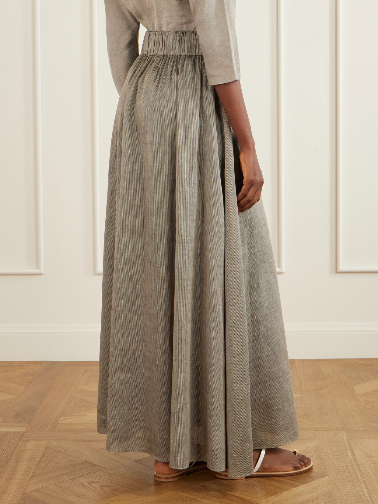 Aria Striped Linen And Silk-Blend Maxi