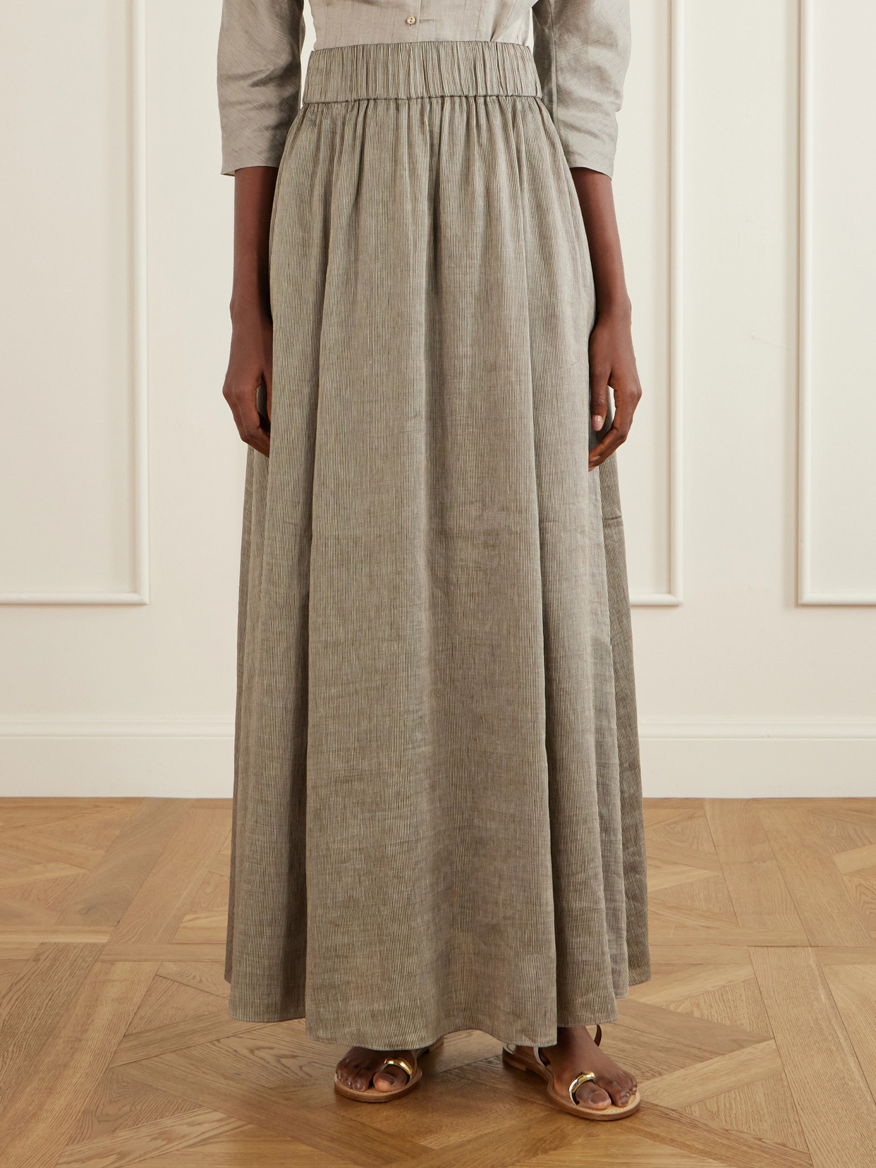Aria Striped Linen And Silk-Blend Maxi
