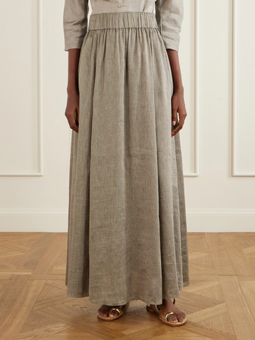 Cortana Aria striped linen and silk-blend maxi skirt
