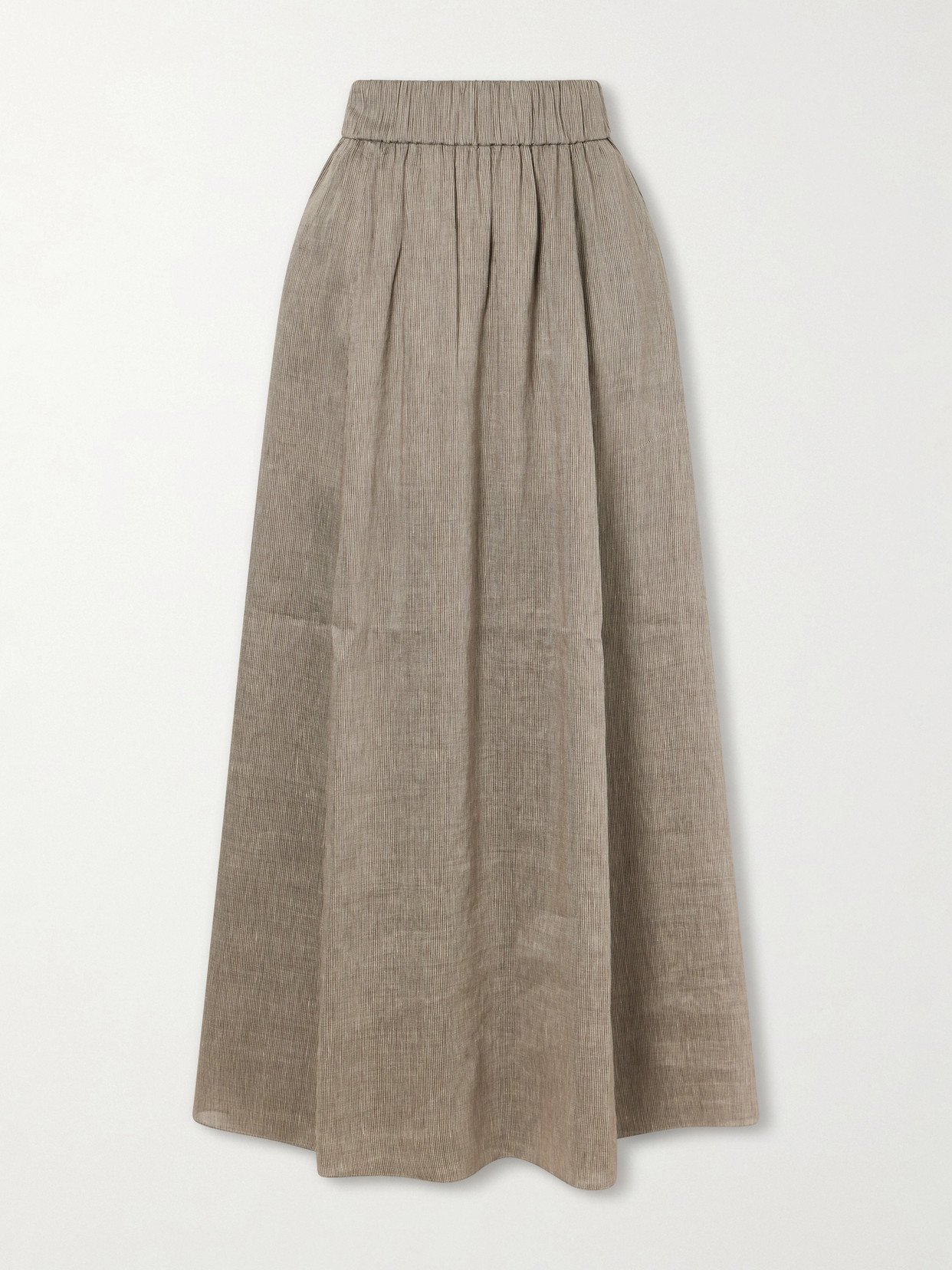 Cortana Aria Striped Linen And Silk-blend Maxi Skirt In Gray