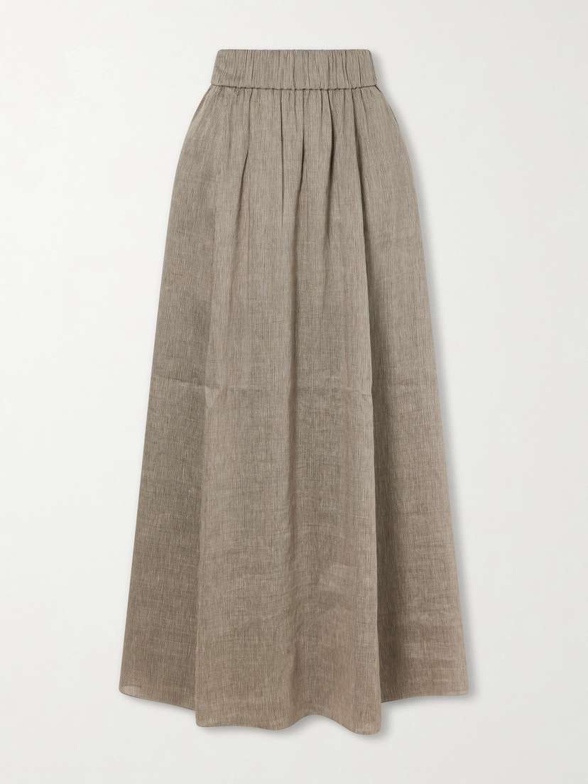 Cortana Aria Striped Linen And Silk-blend Maxi Skirt