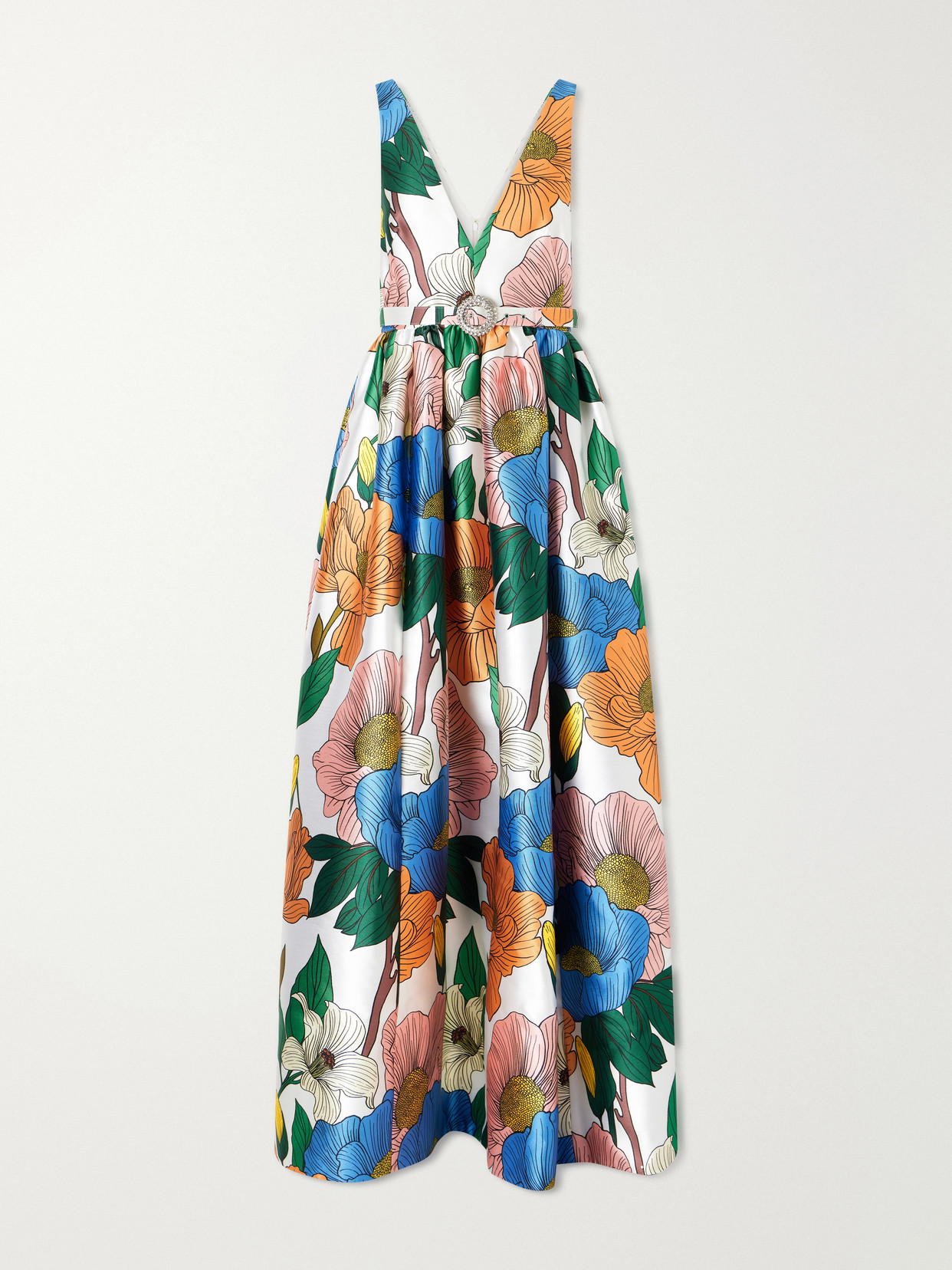 Borgo De Nor Isabella Belted Floral-print Taffeta Maxi Dress In Multi