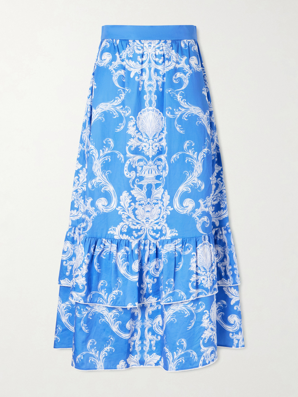 Borgo De Nor Paulina Printed Cotton Midi Skirt In Blue