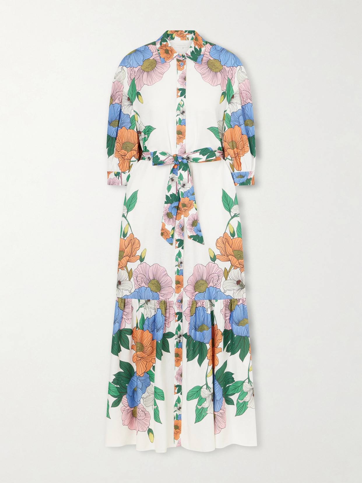 Borgo De Nor Bianca Linen-blend Floral Midi Dress In Multi