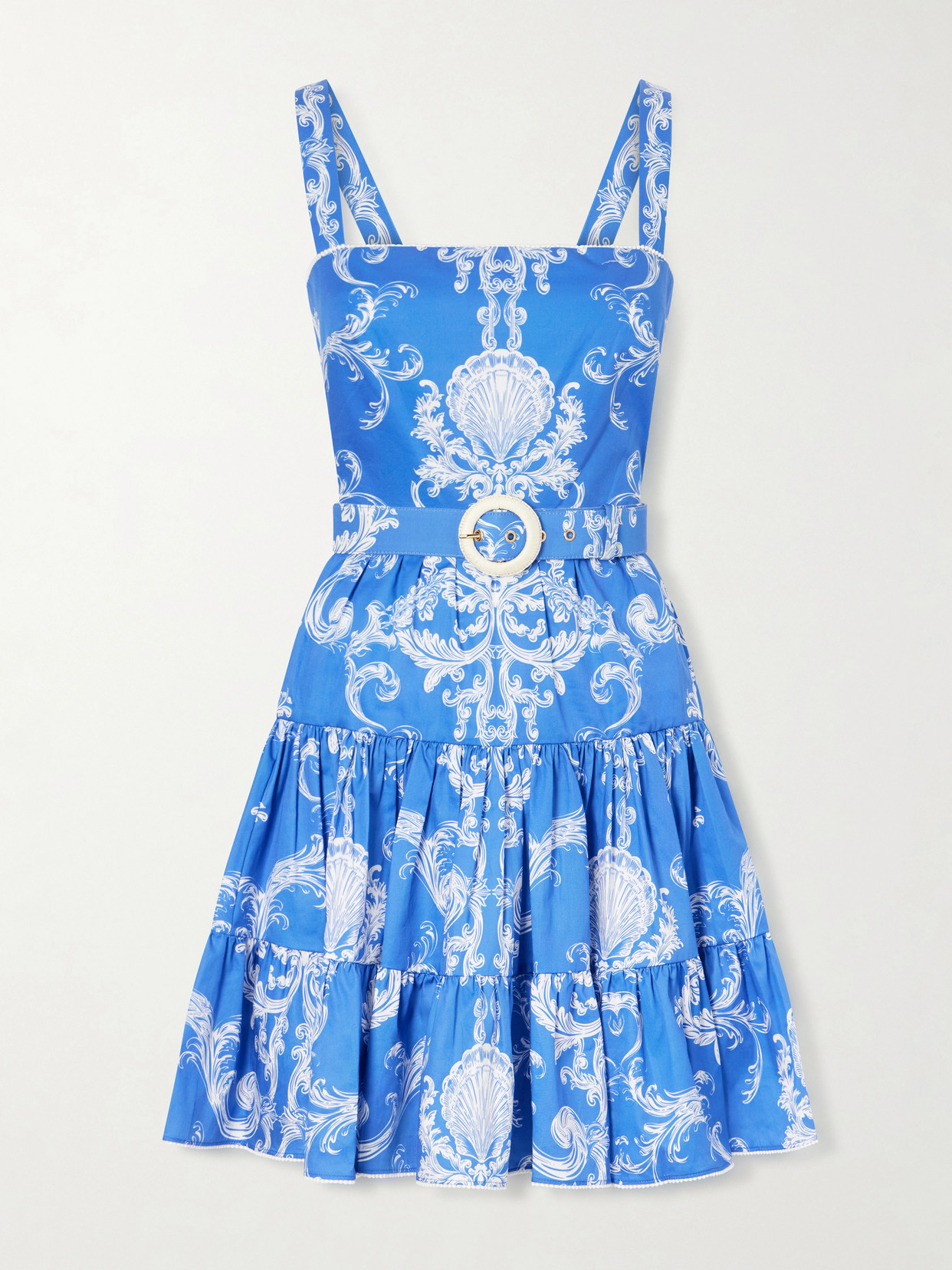 Borgo De Nor Freddie Printed Belted Cotton Mini Dress In Blue
