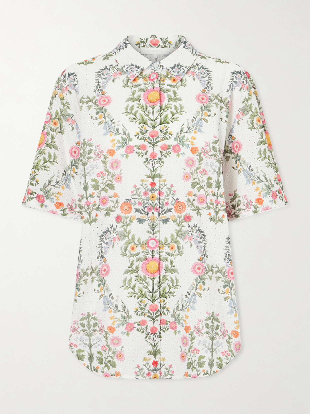 Borgo De Nor Akari Printed Broderie Anglaise Cotton Shirt In Multi