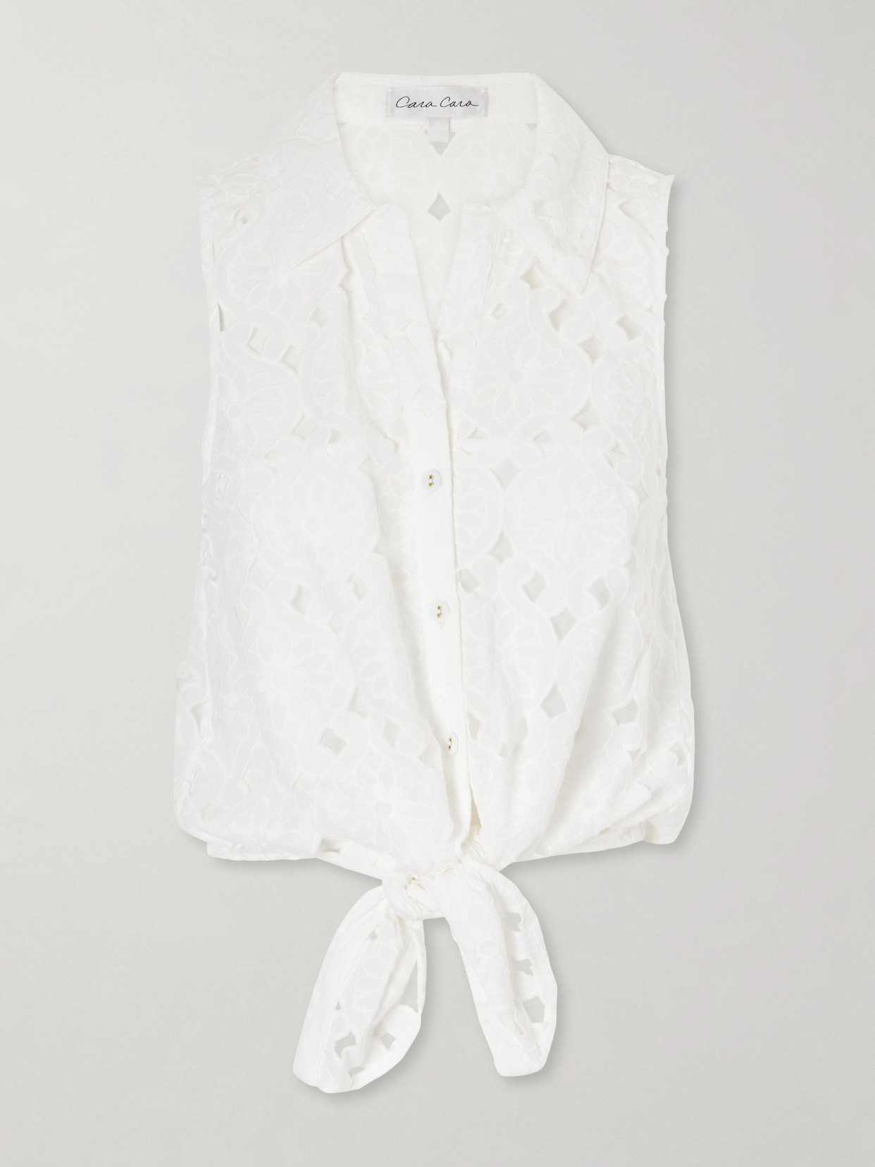 Cara Cara Highland Knotted Embroidered Cotton Blouse In White