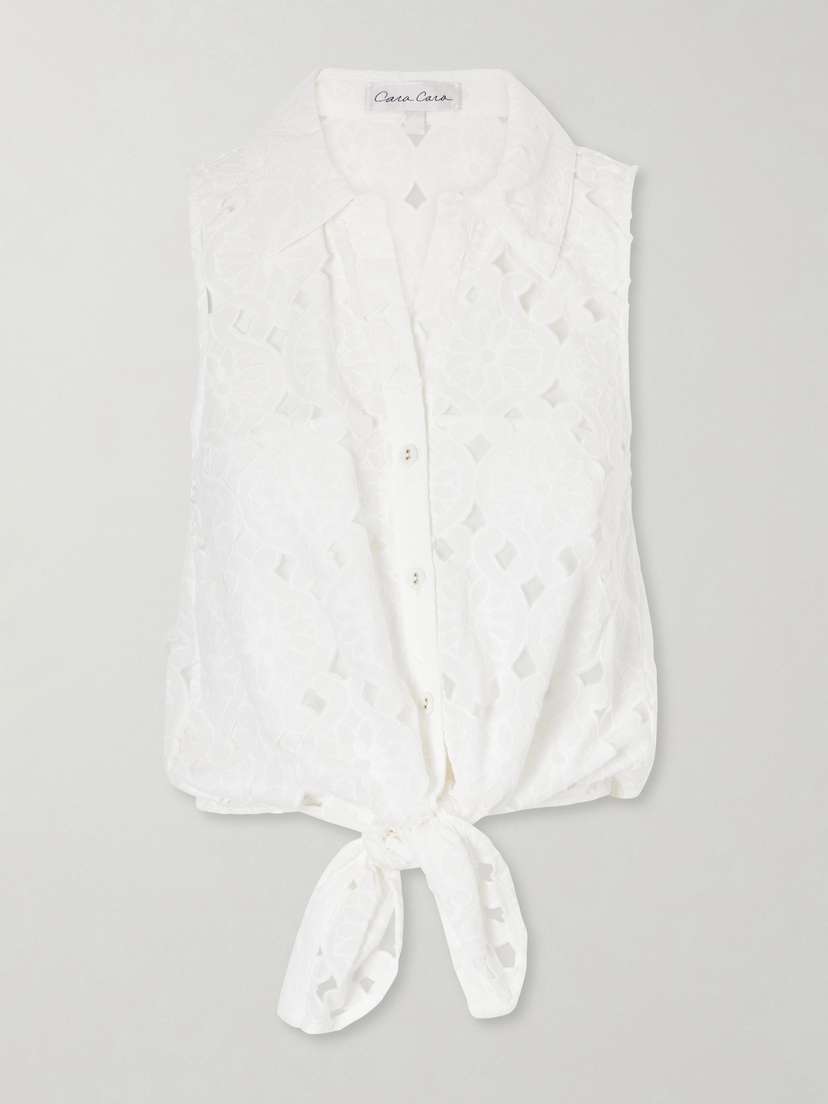 Cara Cara Highland Knotted Embroidered Cotton Blouse
