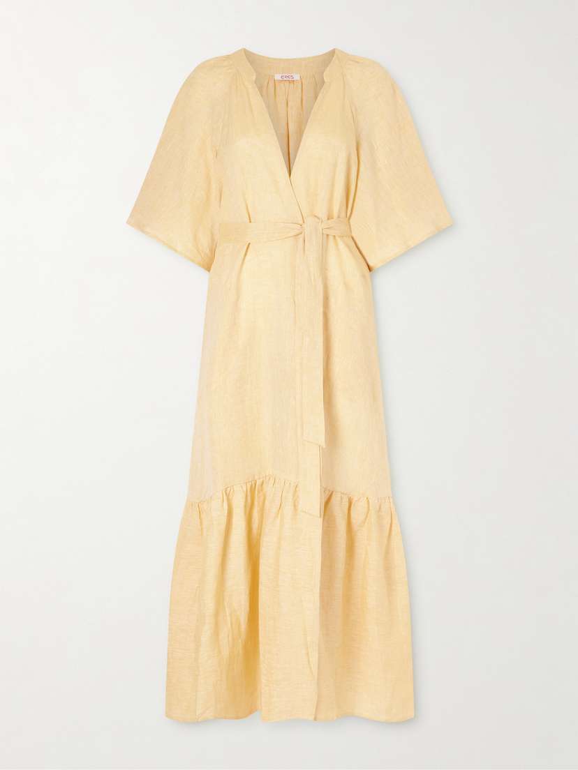 Eres Audacieuse Belted Tiered Linen Midi Dress