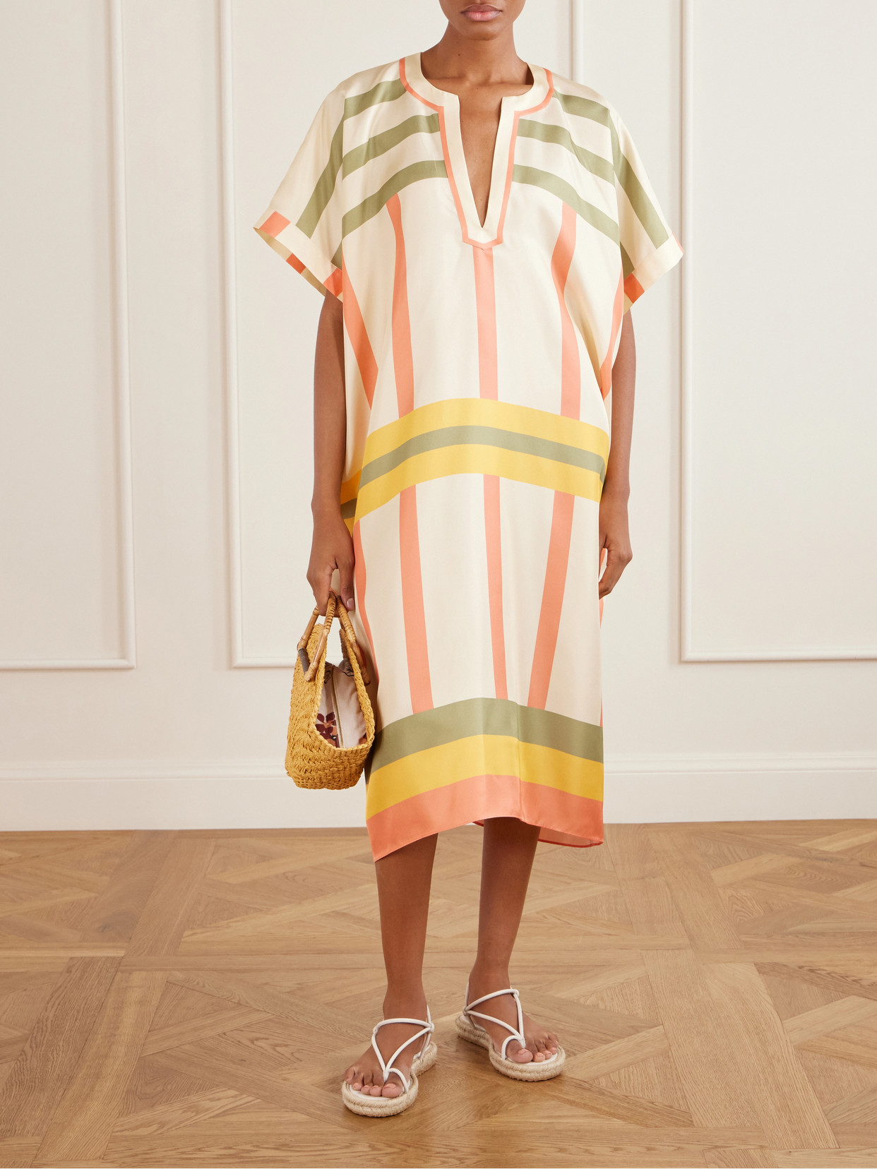 Eres Berlingot Printed Silk-twill Kaftan In Multi
