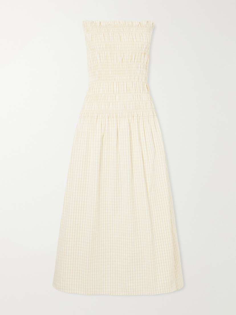 Faithfull Amalita Shirred Gingham Cotton Midi Dress