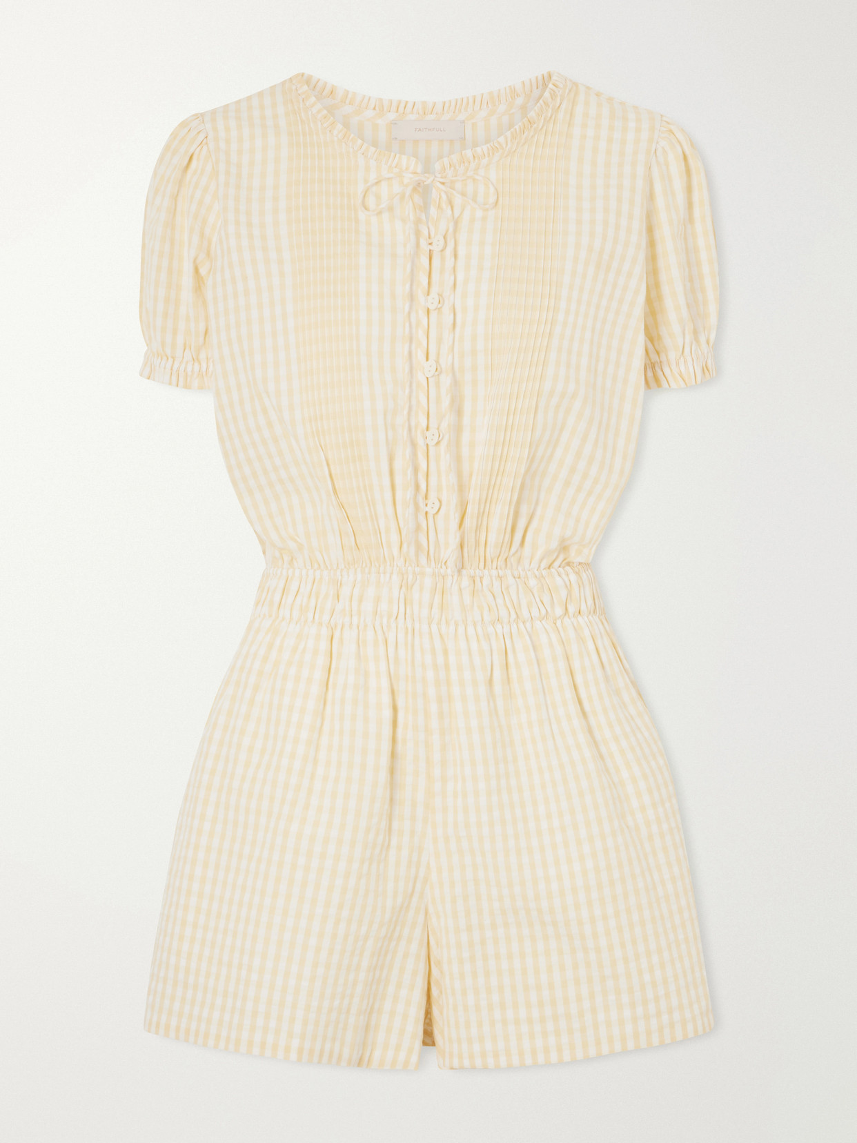 Faithfull Roma Ruffled Checked Cotton Playsuit In Yellow