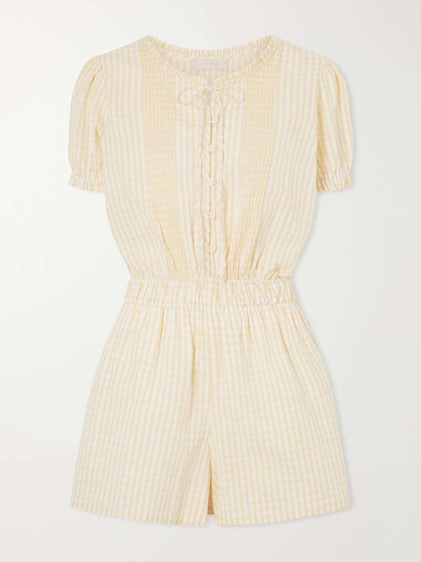 Faithfull Roma Ruffled Checked Cotton Playsuit