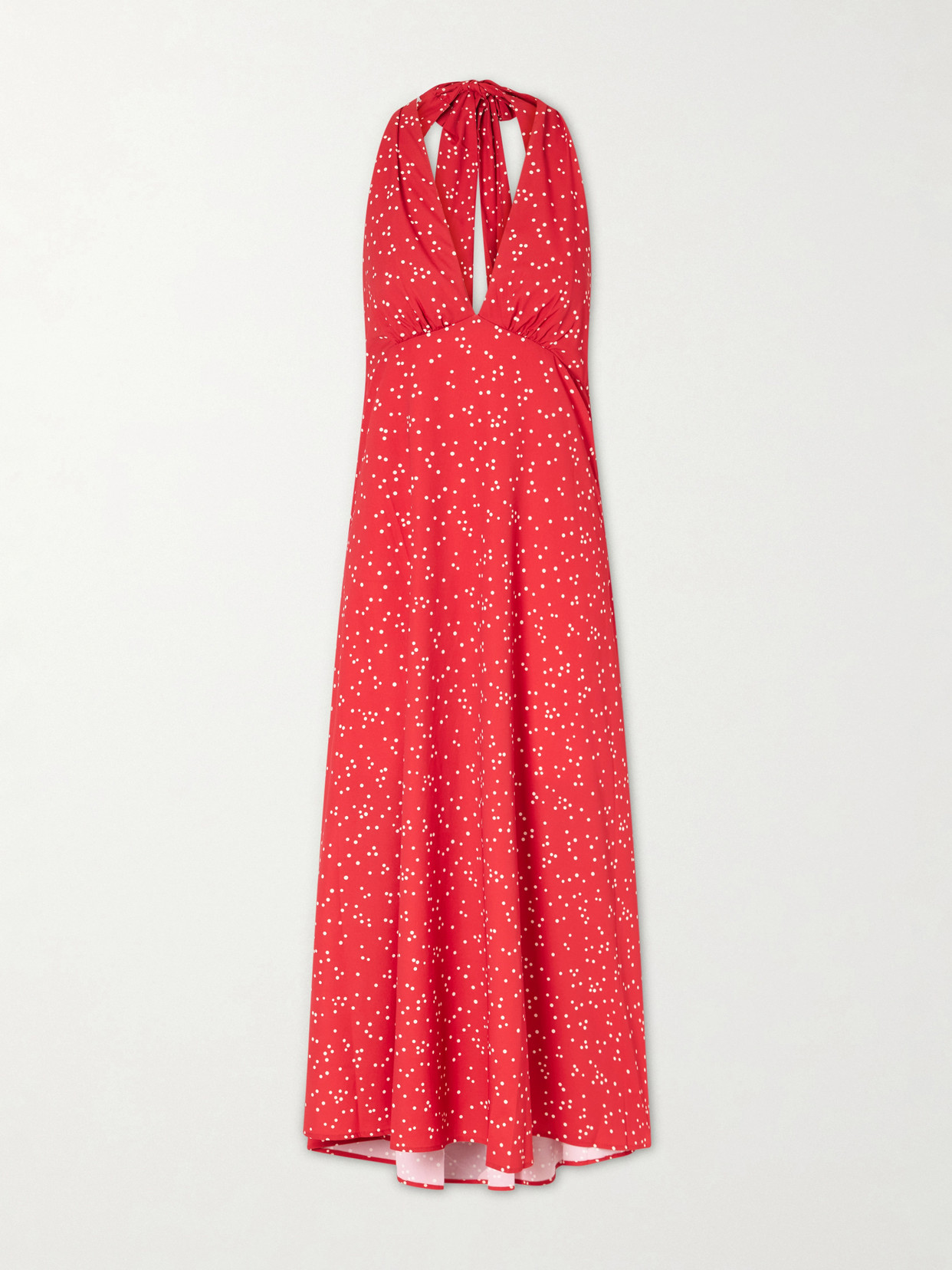 Faithfull Jennah Polka-dot Recycled-crepe Halterneck Midi Dress In Red