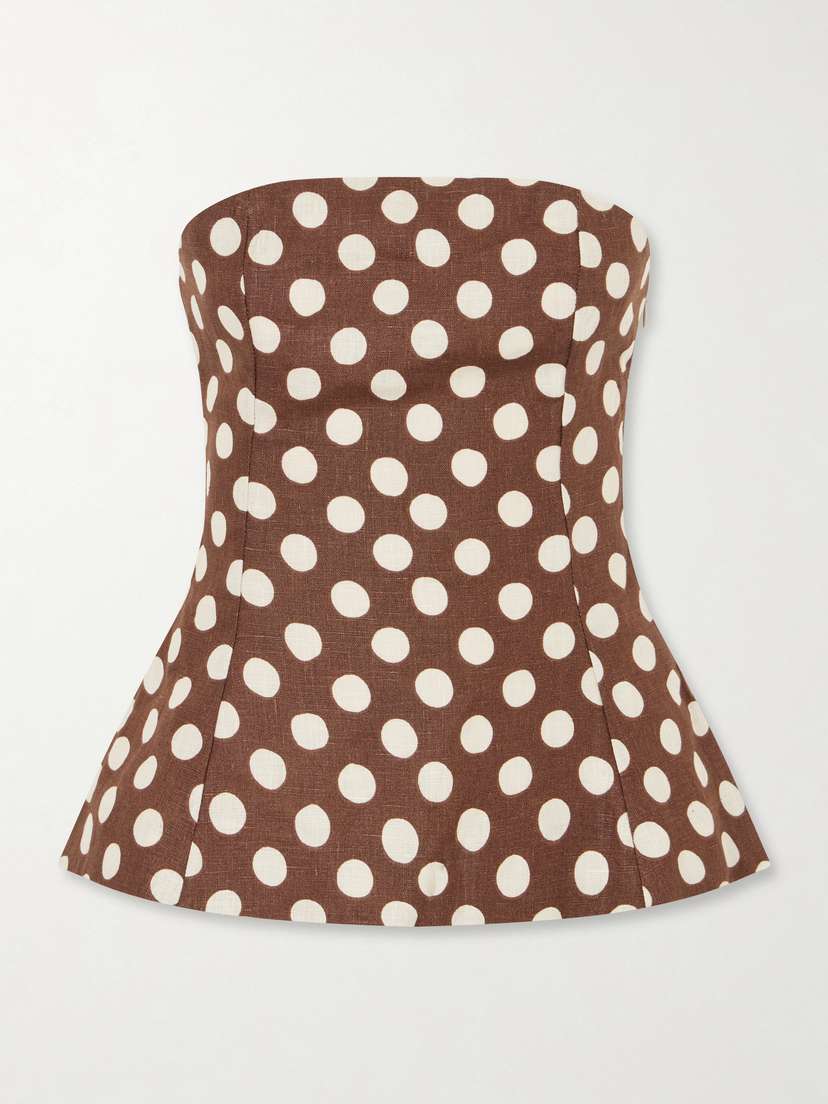 Faithfull Petro Strapless Polka-dot Linen Top