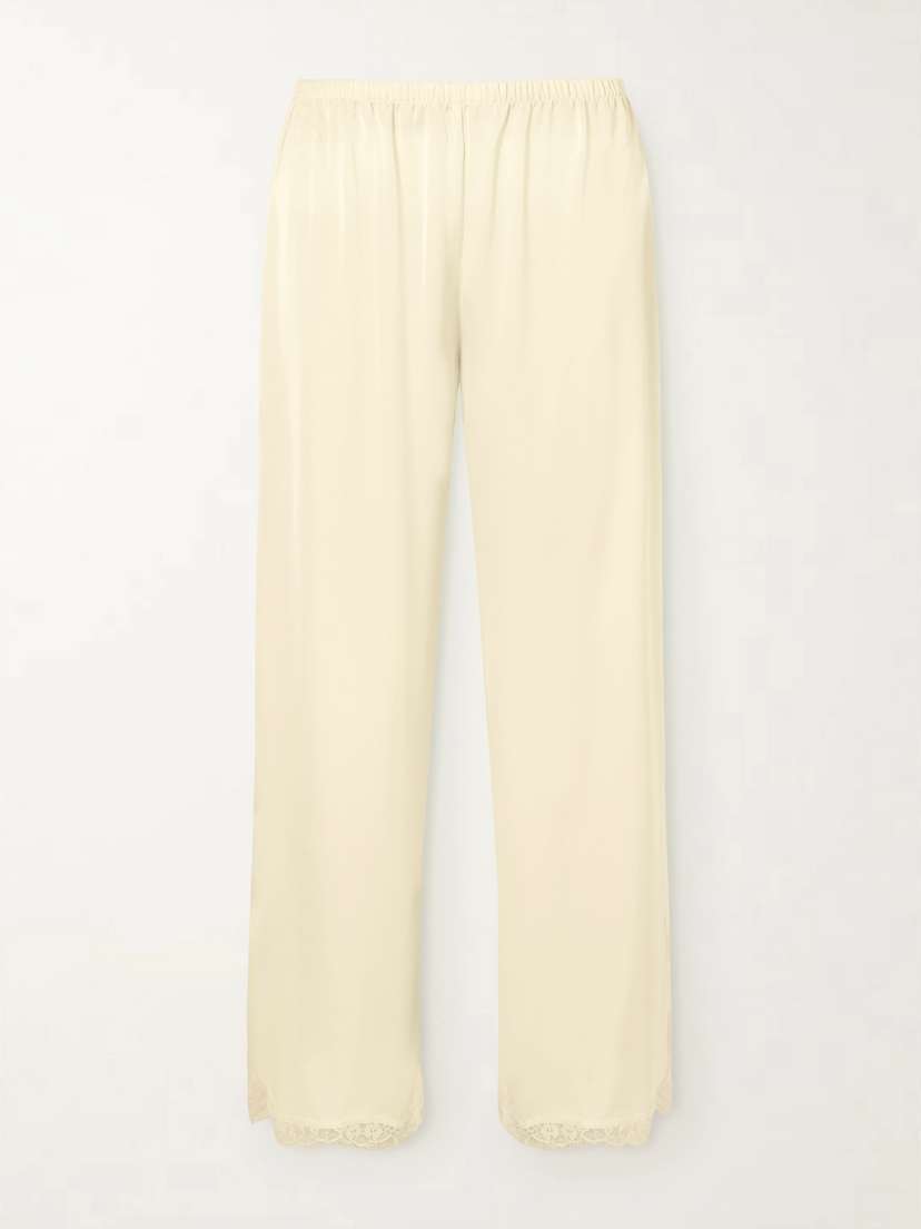Faithfull Adnina Lace-trimmed Recycled-satin Wide-leg Pants