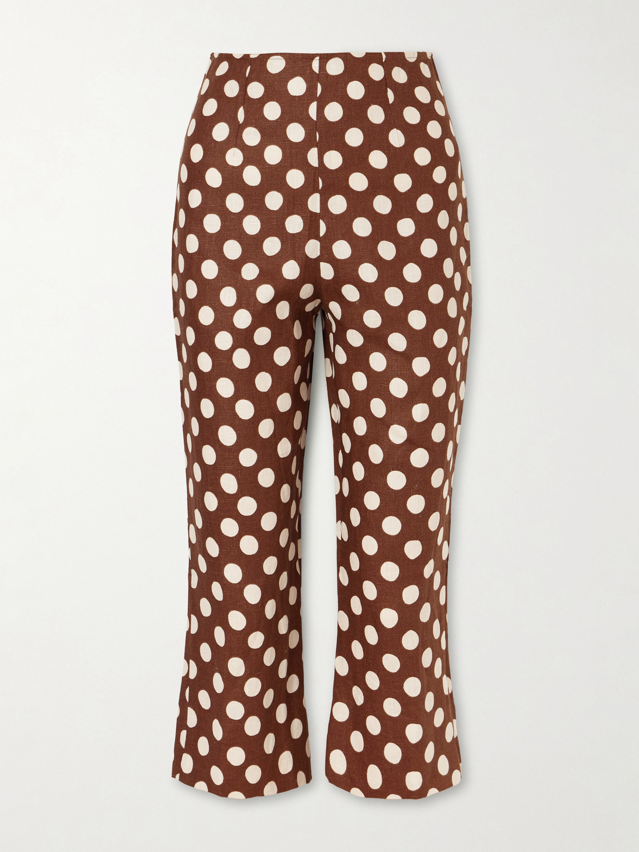 Faithfull Valeria Polka-dot Linen Straight-leg Capri Pants In Brown