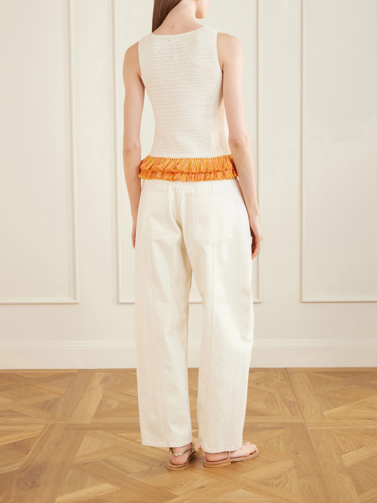 Amada Fringed Crocheted Cotton Tank
