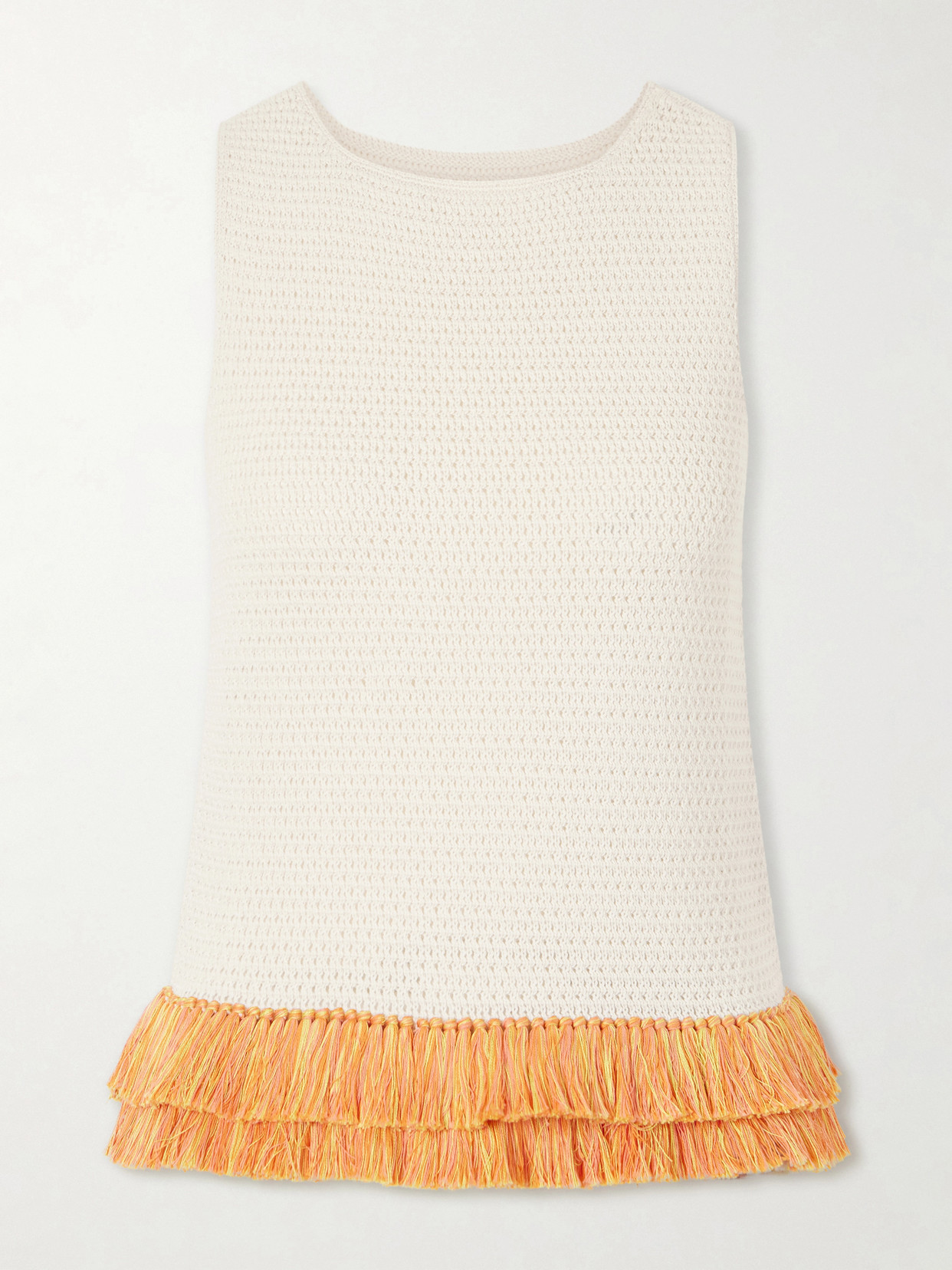 Escvdo Amada Fringed Crocheted Cotton Tank In White