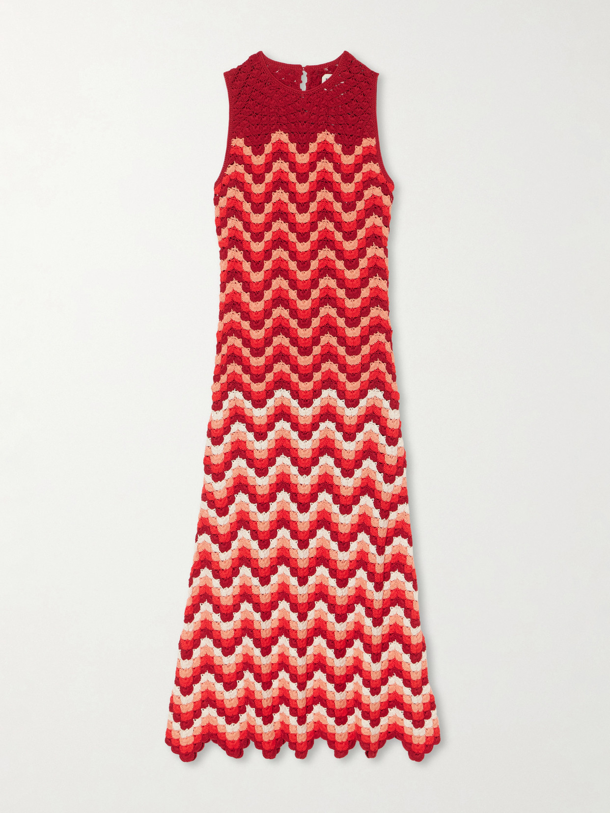 Escvdo Cuenca Scalloped Crocheted Cotton Maxi Dress In Red