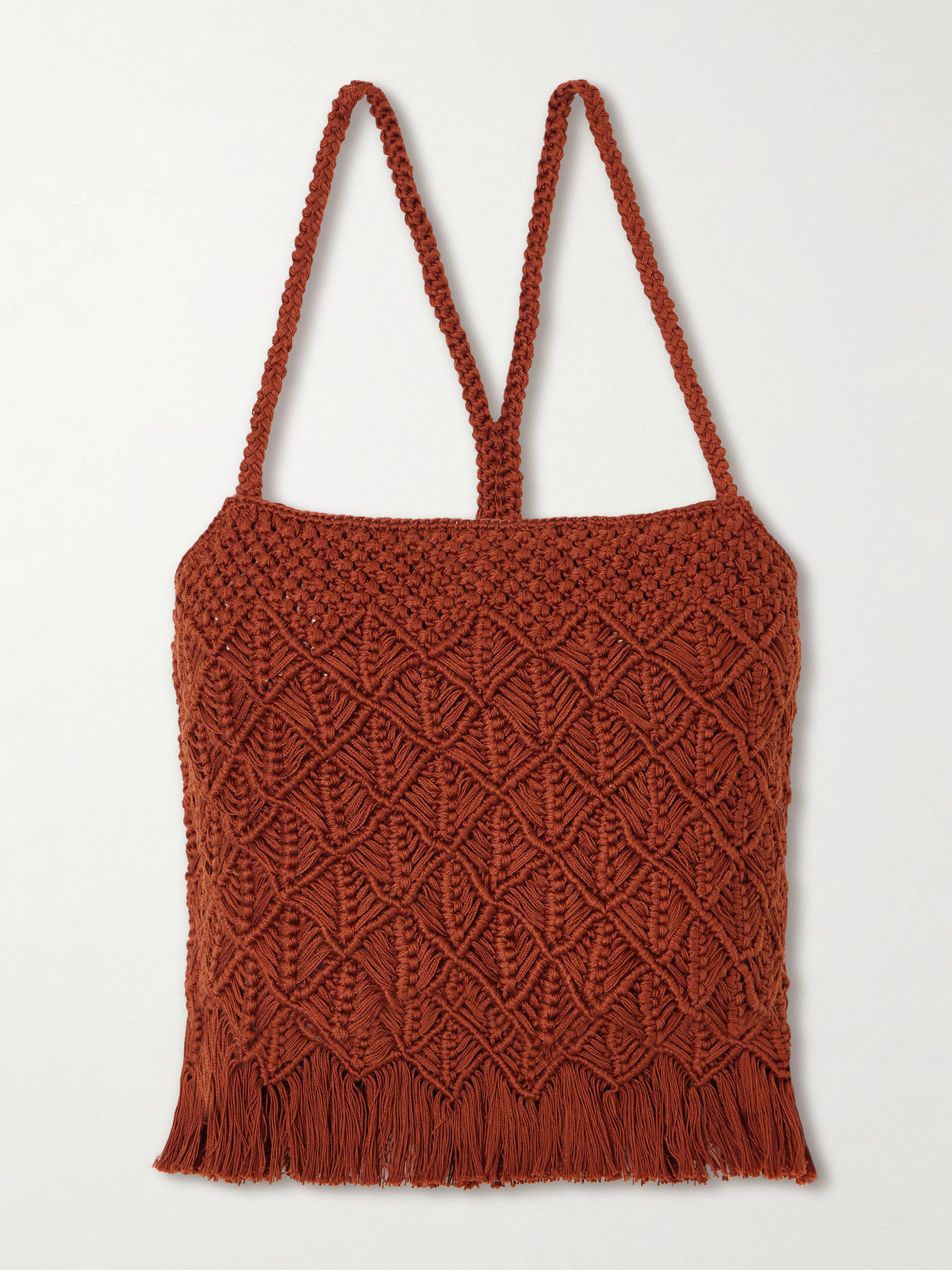 Escvdo Cantor Fringed Macramè Cotton Top In Brown