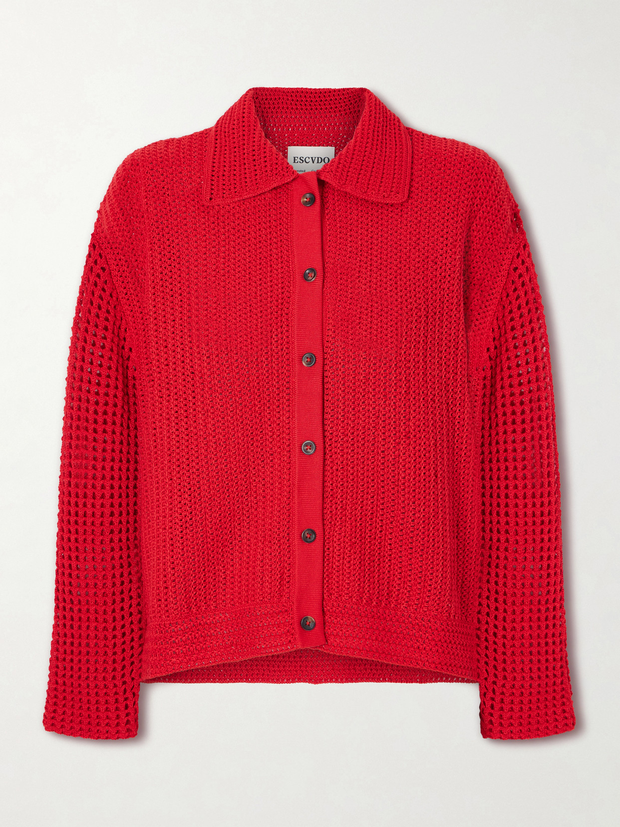 Escvdo Solar Open-knit Cotton Cardigan In Red