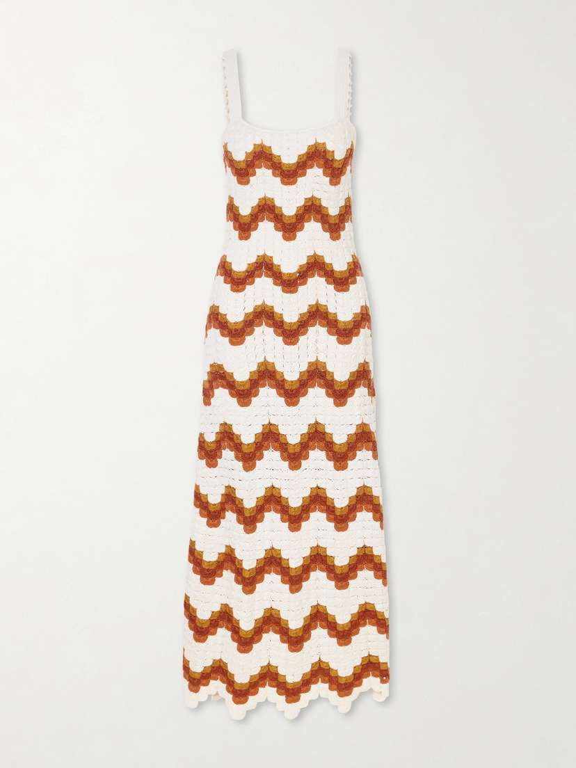 ESCVDO Marea Striped Crocheted Cotton Maxi Dress