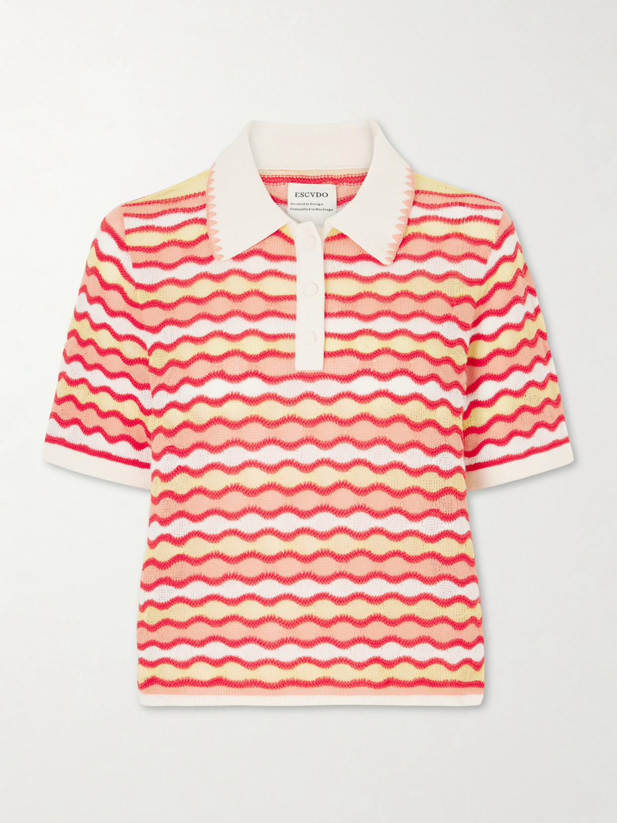 Escvdo Mullu Striped Crocheted Cotton Polo Shirt In Multi