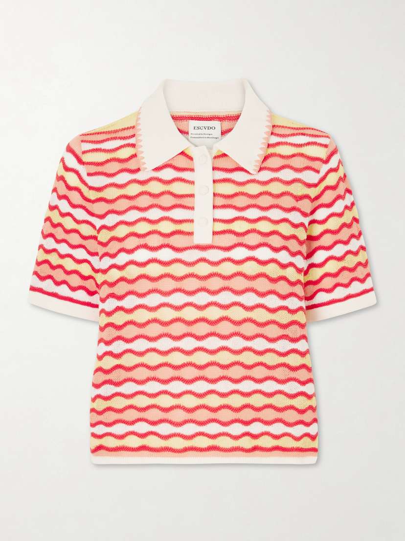 ESCVDO Mullu Striped Crocheted Cotton Polo Shirt