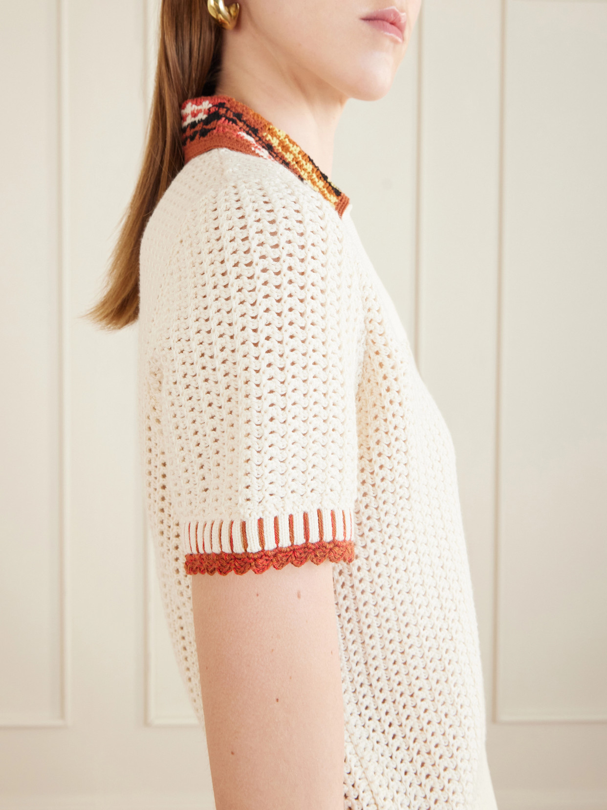 Lauri Crocheted Cotton Polo