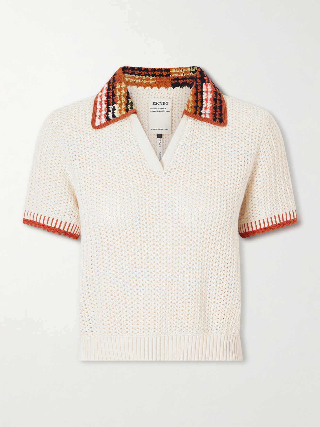 Escvdo Lauri Crocheted Cotton Polo Shirt In White