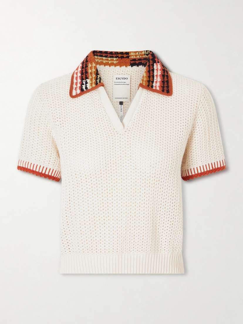 ESCVDO Lauri Crocheted Cotton Polo Shirt