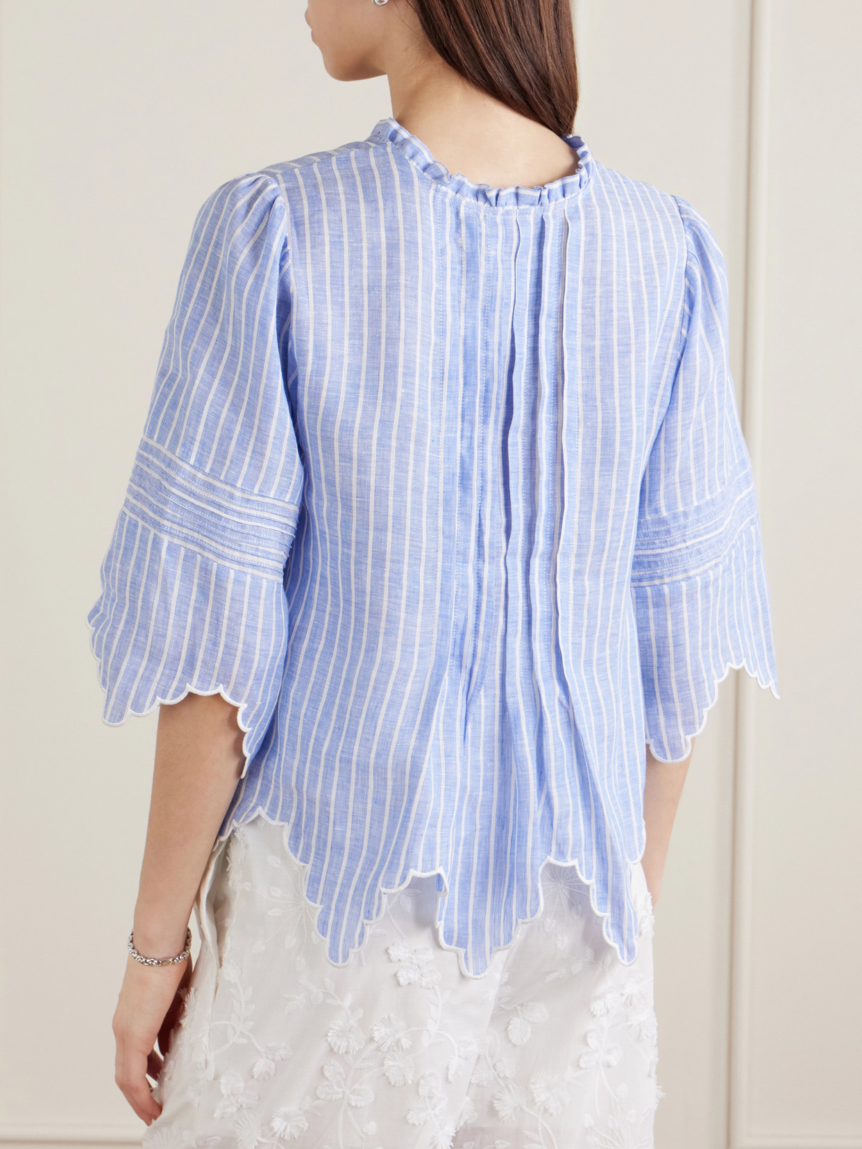 Matilde Scalloped Shirred Striped Shirt