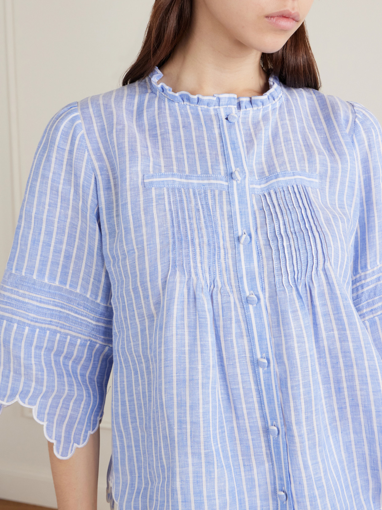 Matilde Scalloped Shirred Striped Shirt