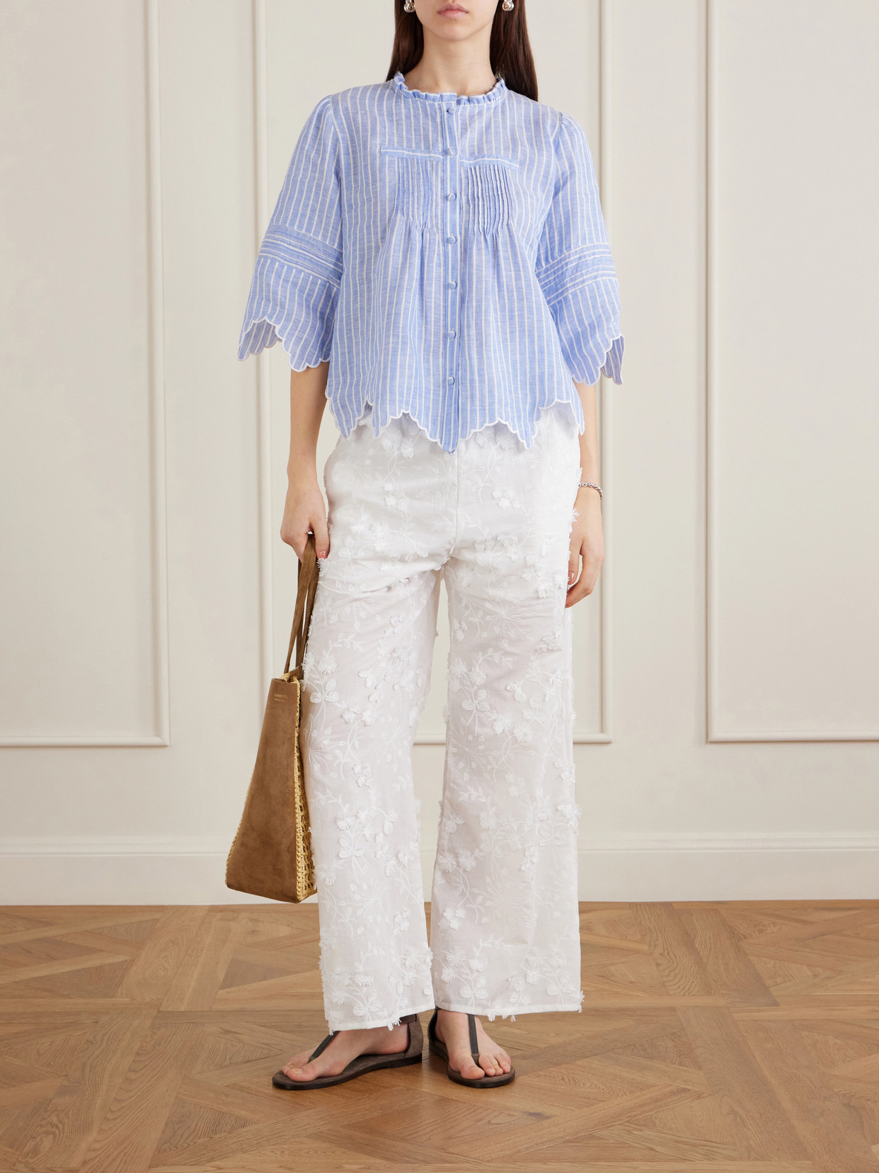 Matilde Scalloped Shirred Striped Shirt
