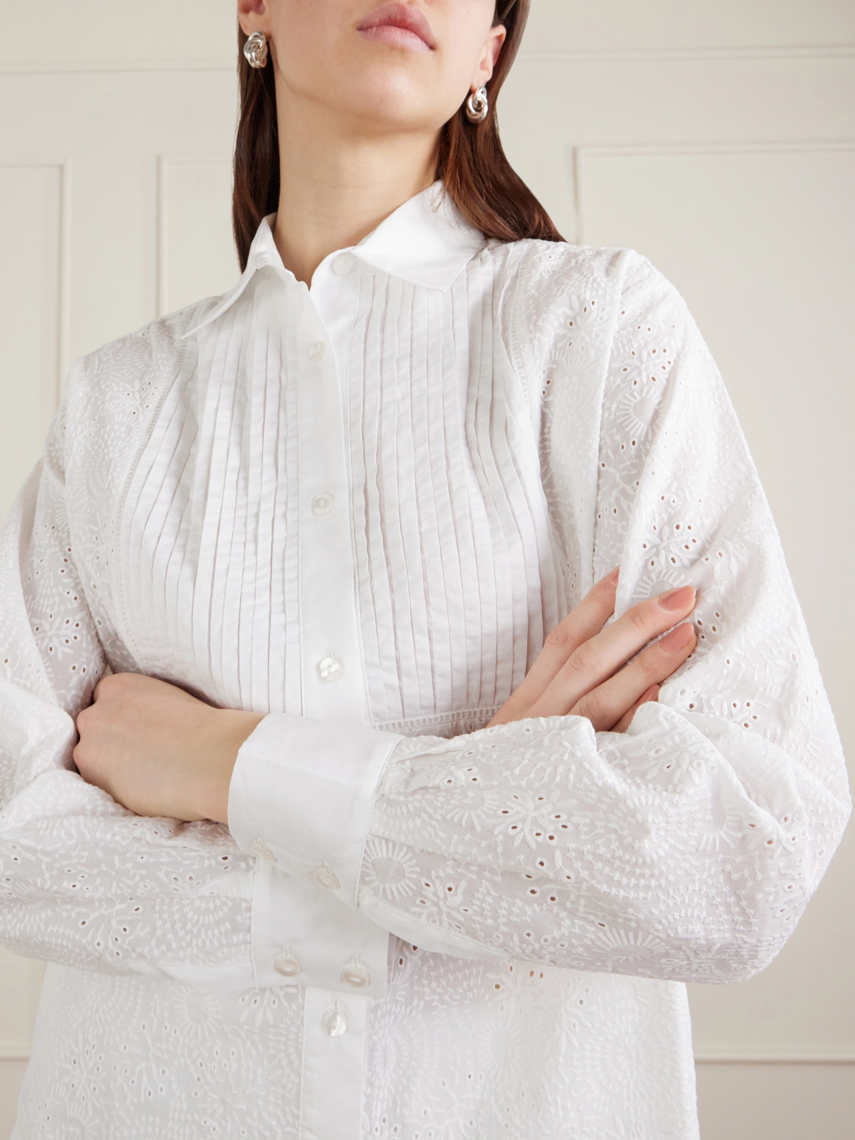 Arabelle Pleated Broderie Anglaise Cotton Shirt