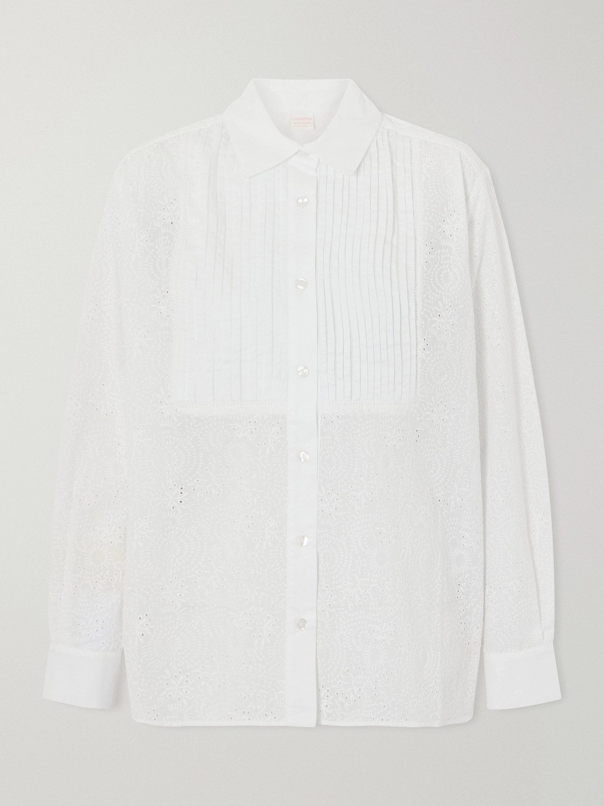 Loretta Caponi Arabelle Pleated Broderie Anglaise Cotton Shirt In White