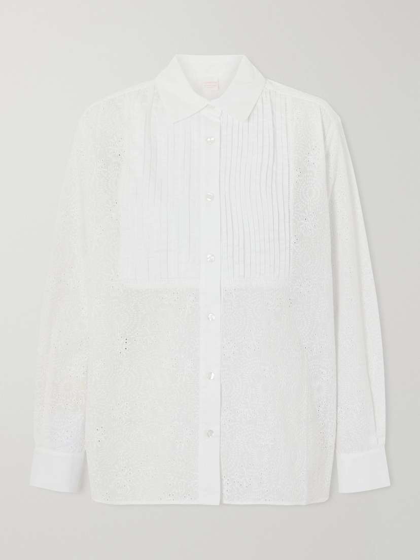 Loretta Caponi Arabelle Pleated Broderie Anglaise Cotton Shirt