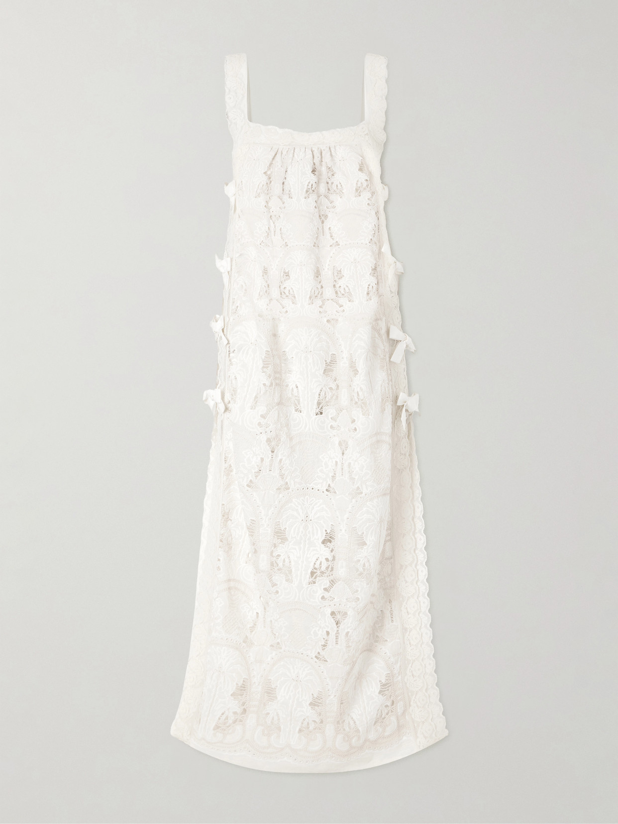 Loretta Caponi Fiocchini Lace-trimmed Broderie Anglaise Cotton-blend Maxi Dress In White