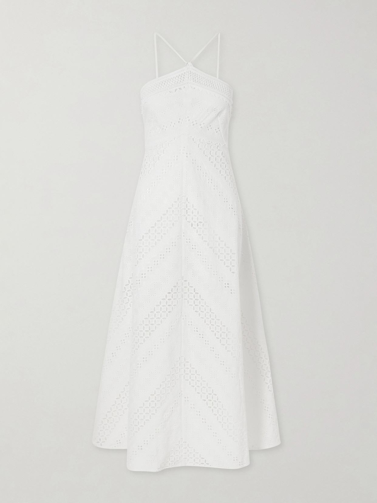 Loretta Caponi Castiglione Broderie Anglaise Cotton Halterneck Midi Dress In White