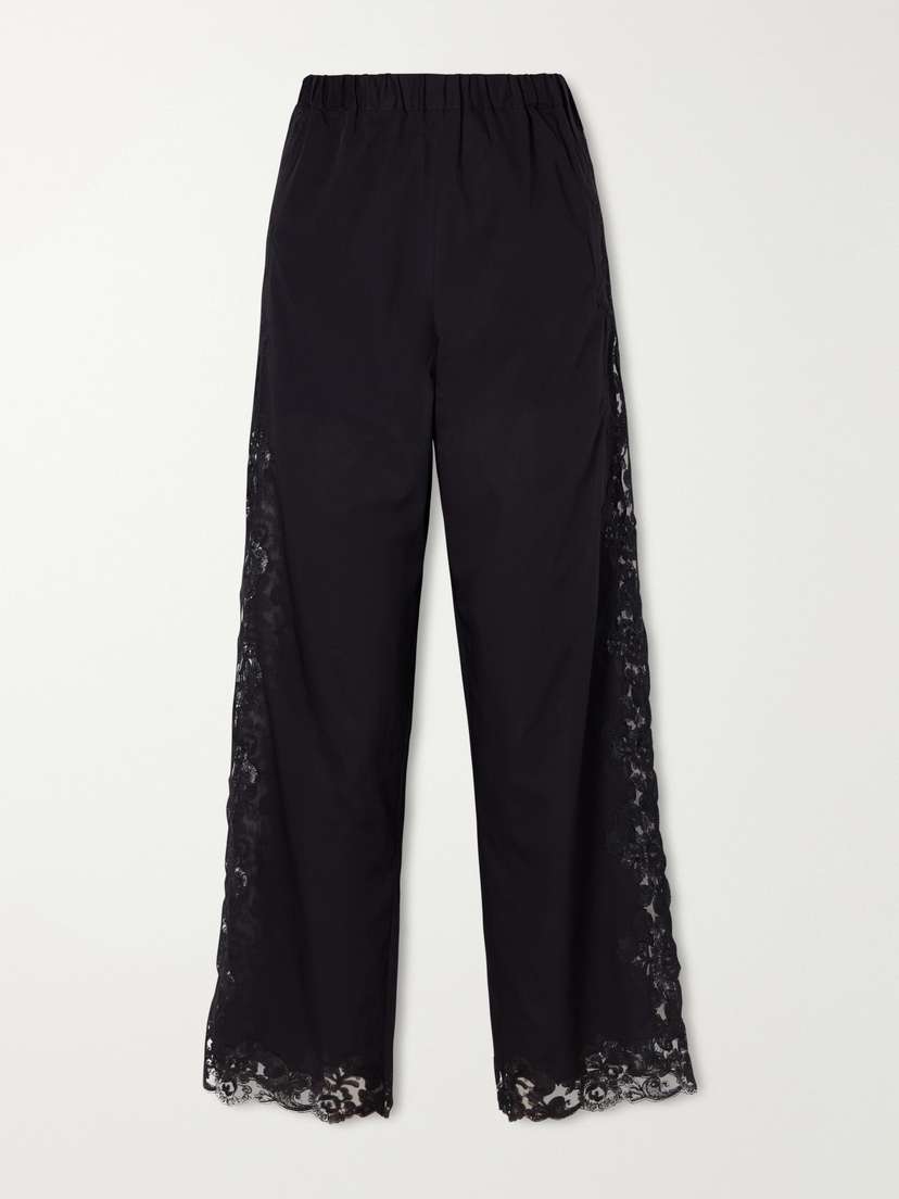Loretta Caponi Yasmin Lace-trimmed Cotton Straight-leg Pants