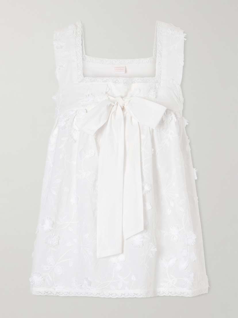 Loretta Caponi Suvereto Bow-embellished Lace-trimmed Broderie Anglaise Cotton Top