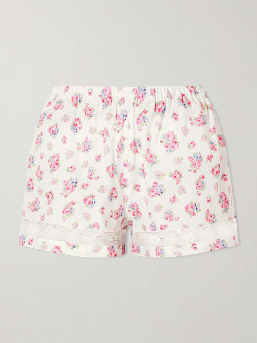 Loretta Caponi Rosita Lace-trimmed Floral-print Cotton Shorts