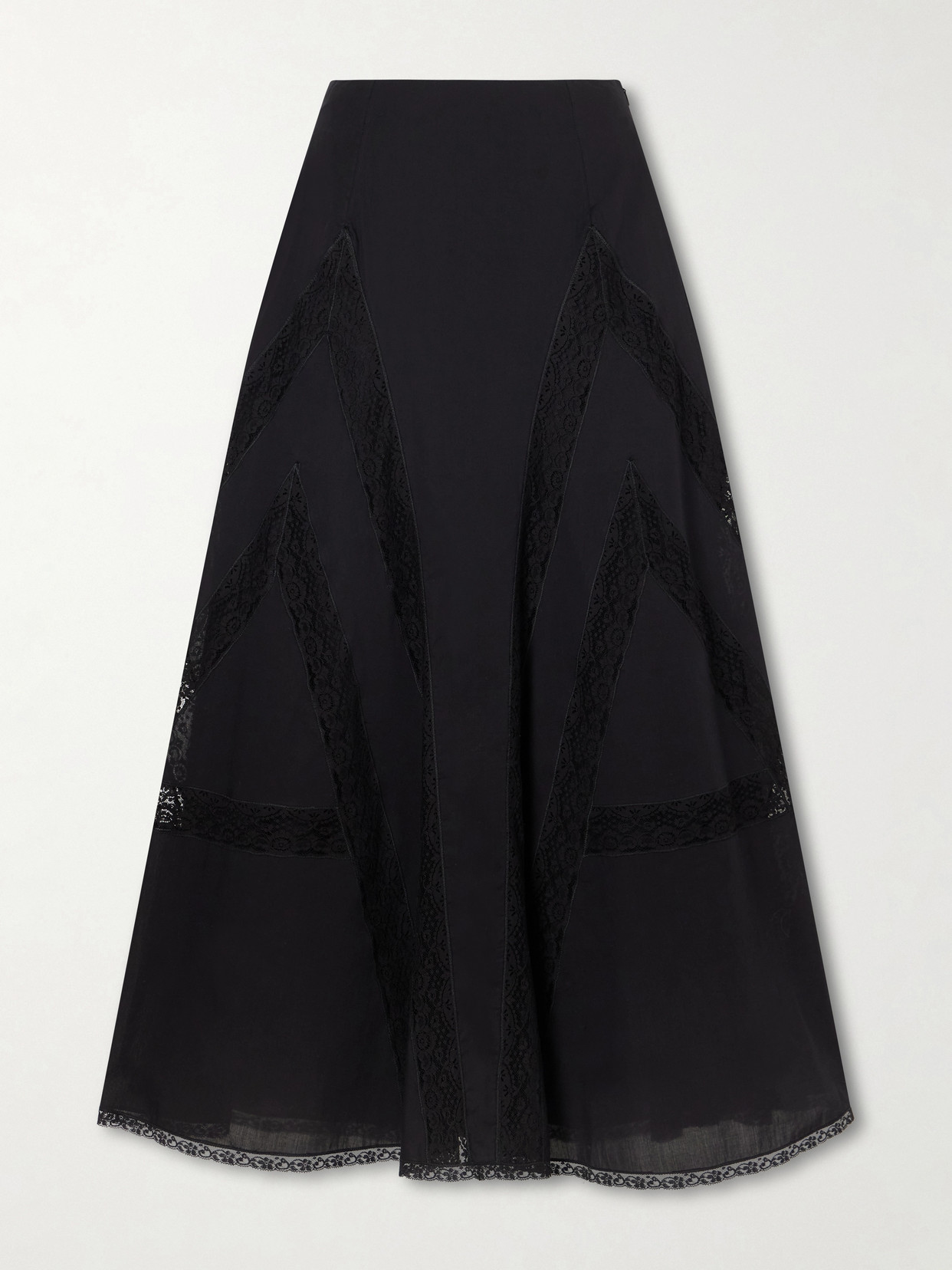 Loretta Caponi Vieste Lace-trimmed Cotton-muslin Maxi Skirt In Black