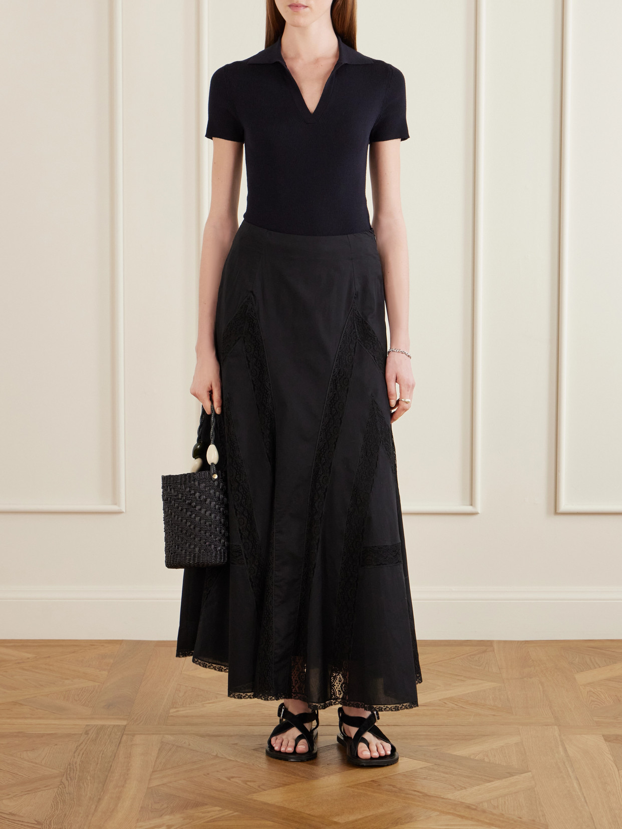 Vieste Lace-Trimmed Cotton-Muslin Maxi