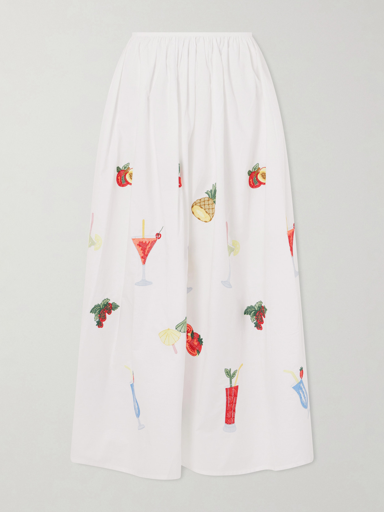 Loretta Caponi Talamone Pleated Embroidered Cotton-poplin Maxi Skirt In White