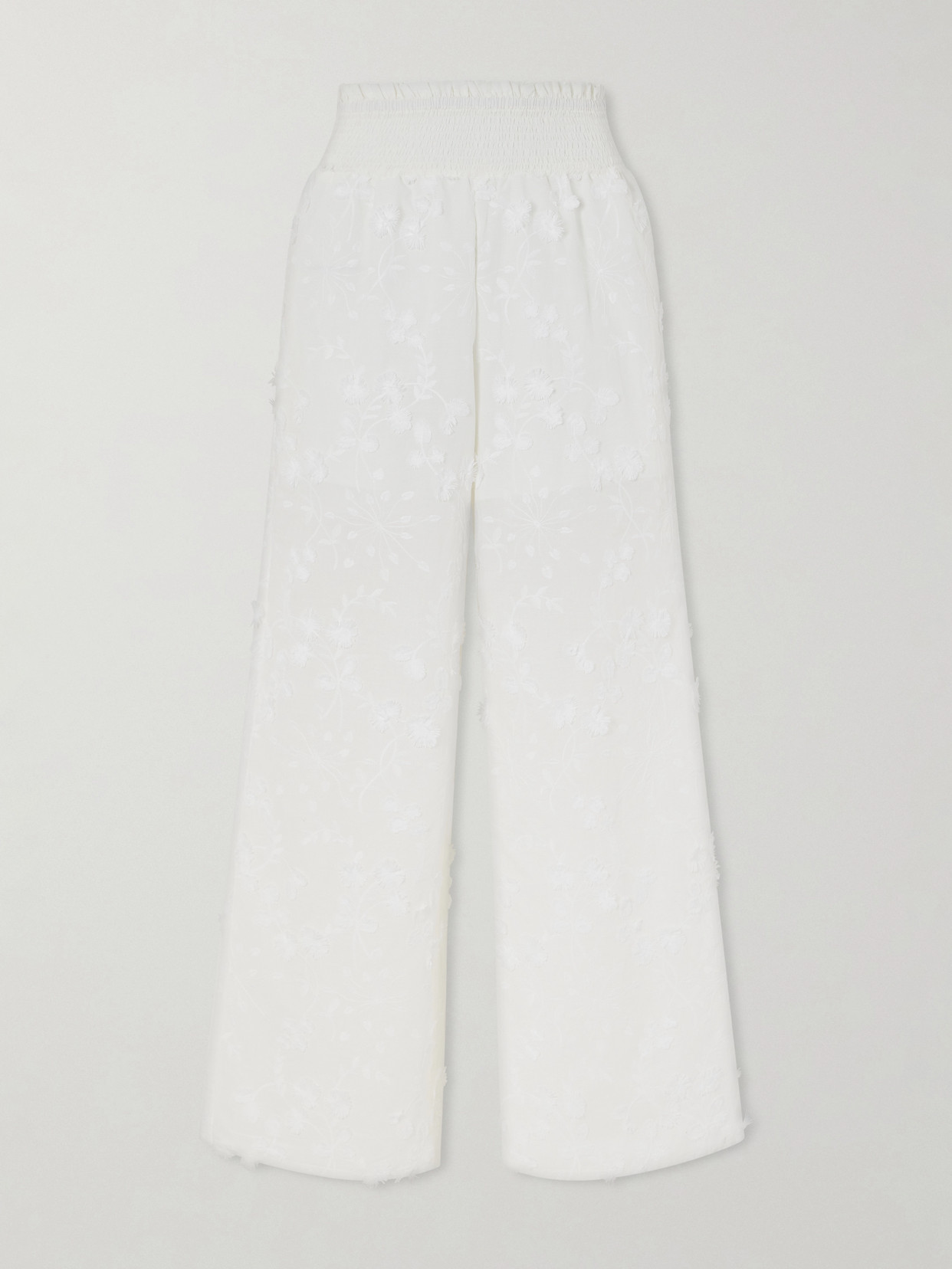 Loretta Caponi Speranza Embroidered Fil-coupé Cotton Straight-leg Pants In White